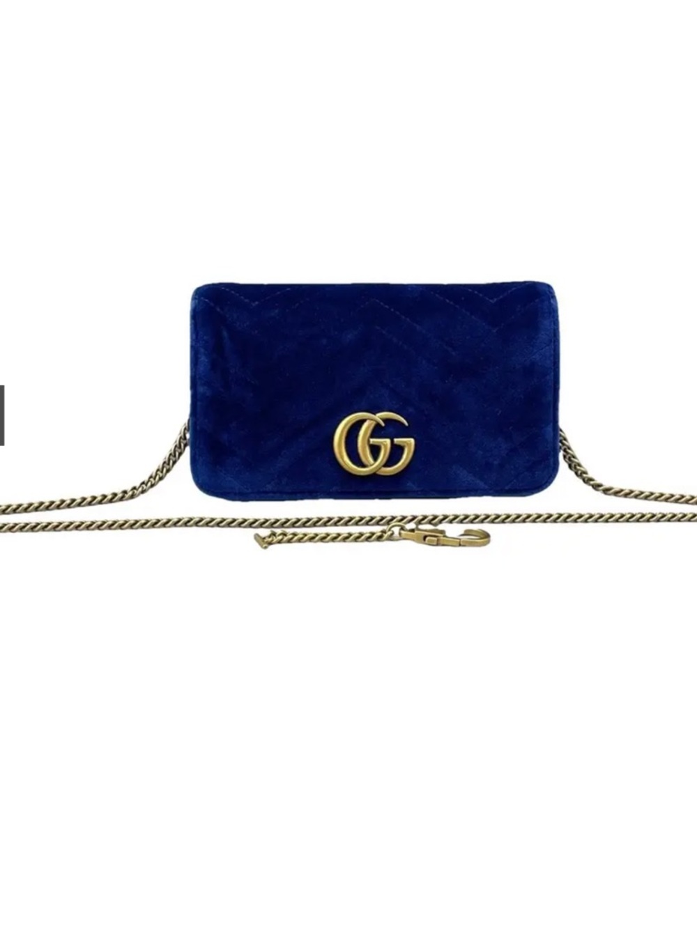 Gucci Royal Blue Velvet GG Marmont Crossbody Bag with Gold Hardware